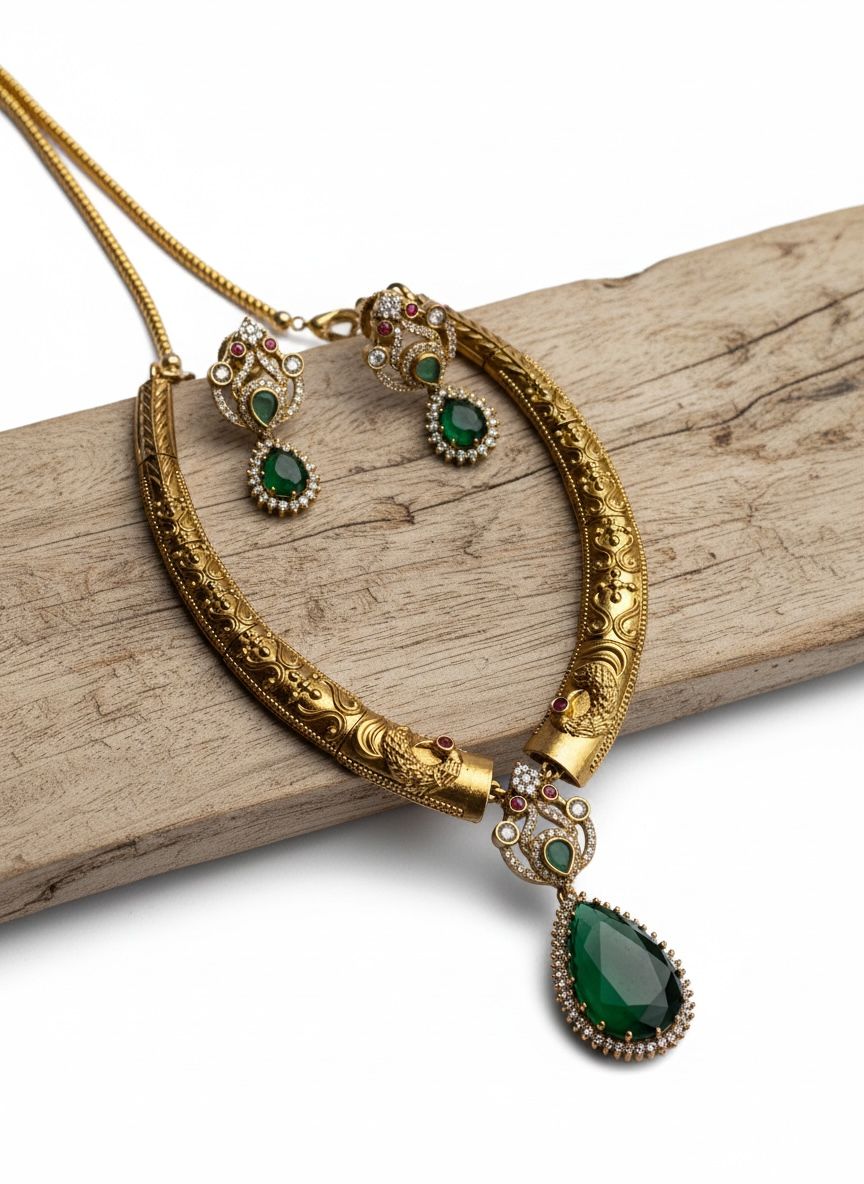 Elephant Tusk Green Necklace and Earrings
