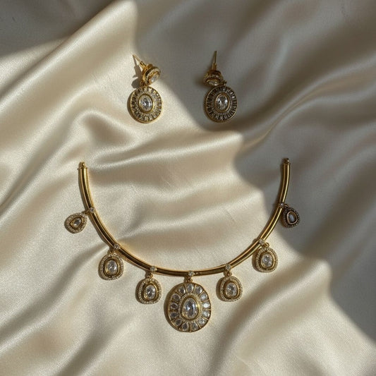 White Crystal Antique Finish Necklace and Earrings