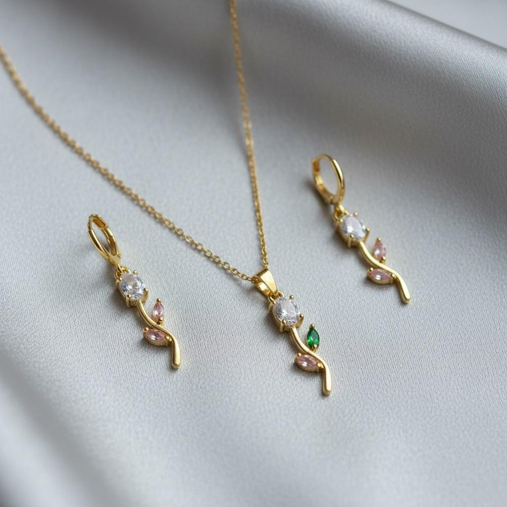 White and Pink Tulip anti-tarnish necklace and earrings