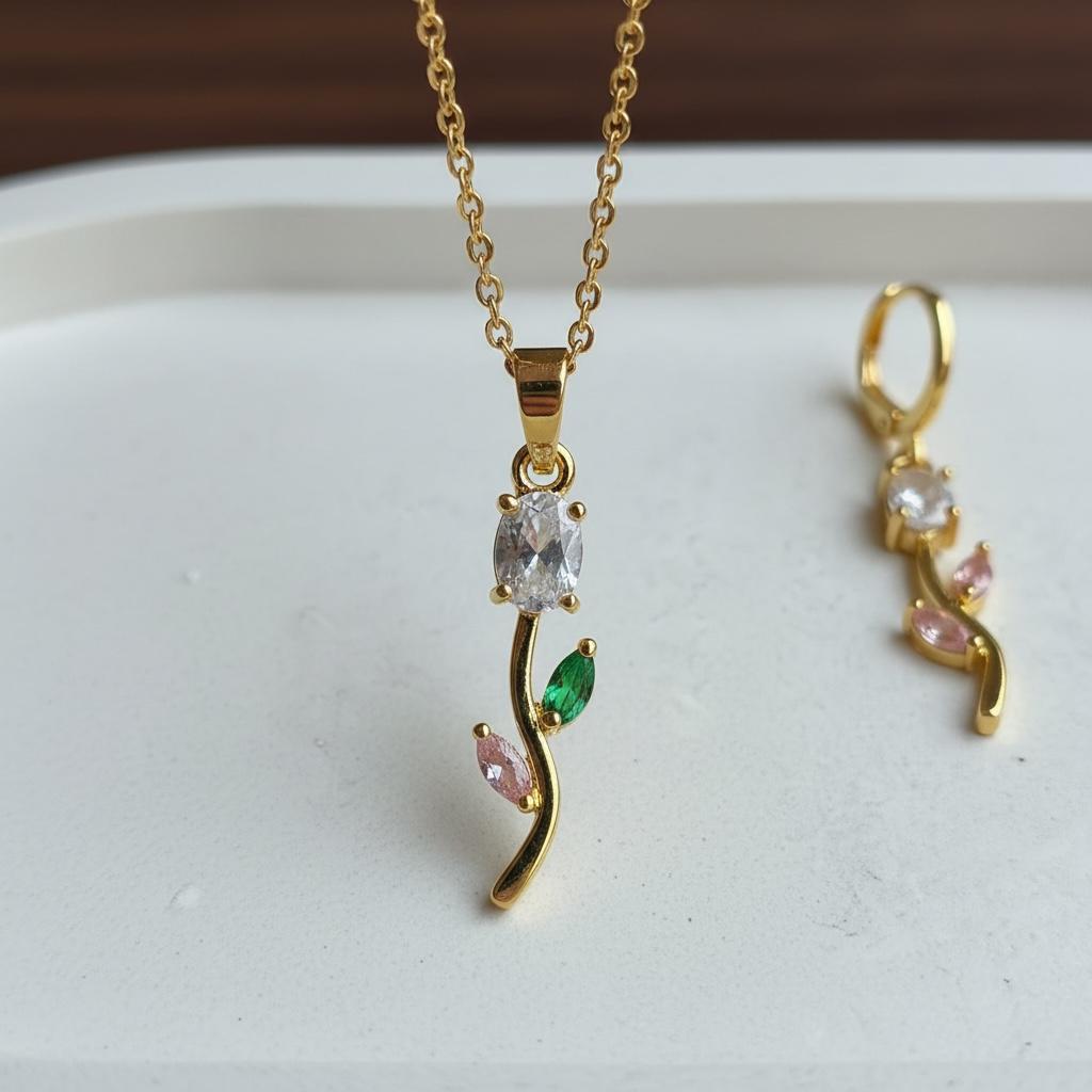 White and Pink Tulip anti-tarnish necklace and earrings