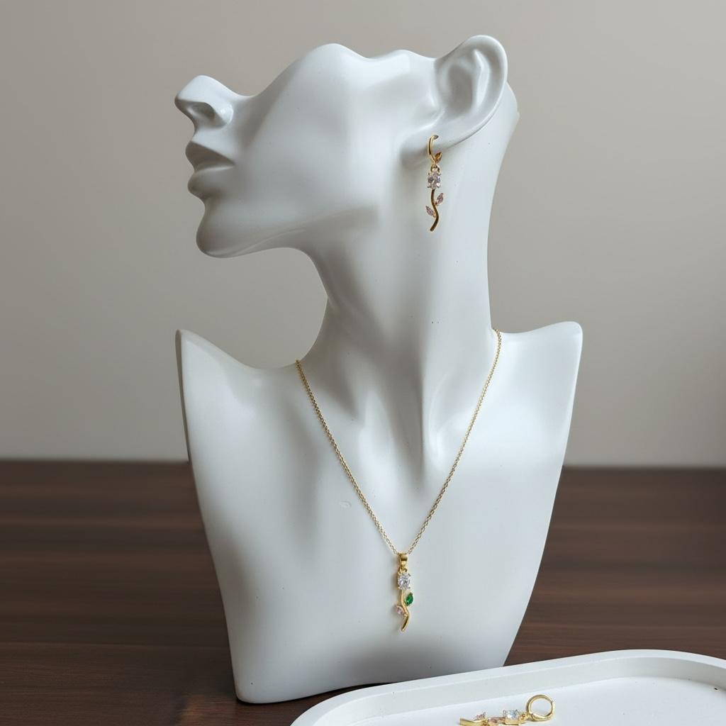 White and Pink Tulip anti-tarnish necklace and earrings